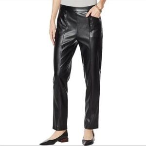 H Halston Faux Leather Seamed Pull-On Pant